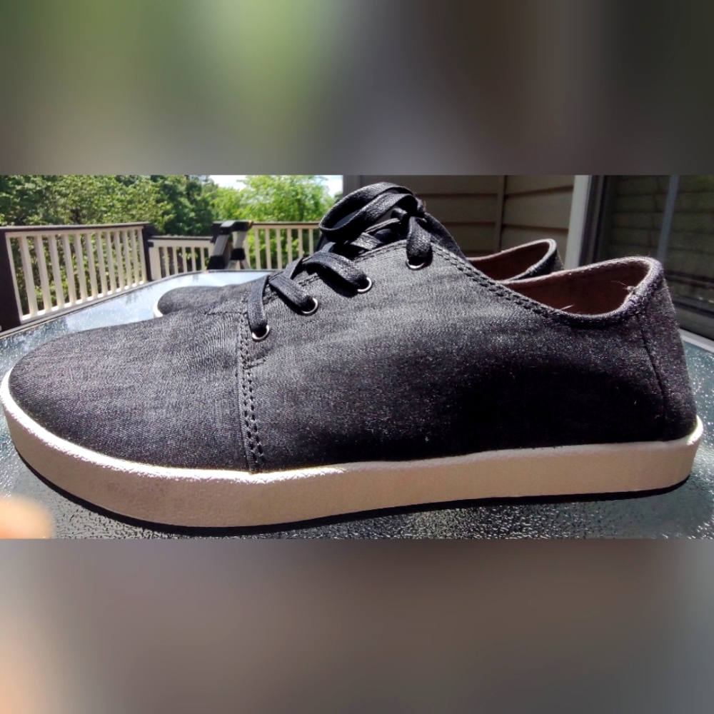 TOMS Paseo Men's Size 10 Shoes Black Gray Washed Canvas Casual Low Top Sneakers